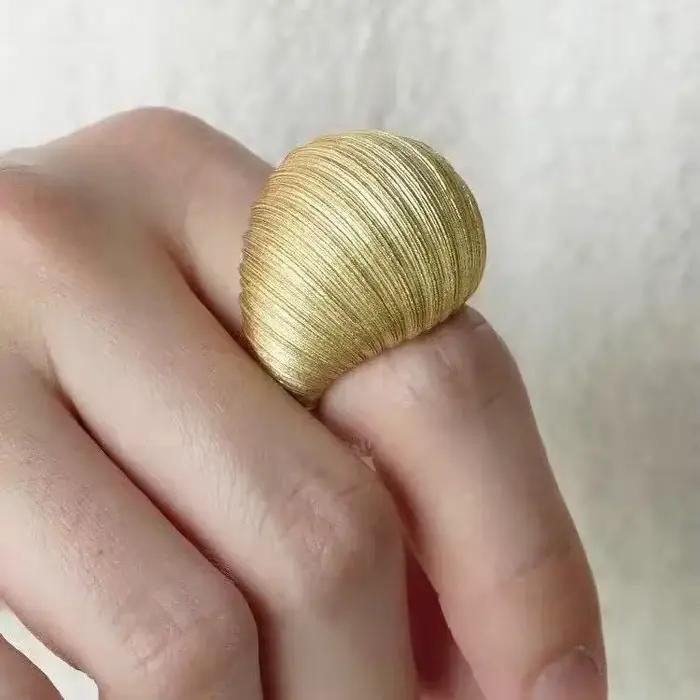 Bague artisanale élégante en tissage doré, Style Simple et à la mode, accessoire de bijoux rond en f