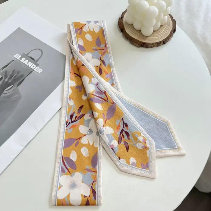 Écharpe en ruban de soie satiné polyvalente, tendance, longue, fine, étroite, cravate pour cheveux,