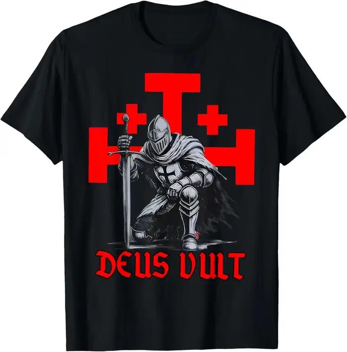 T-shirt graphique pour hommes avec croix des Templiers, t-shirt médiéval de foi, t-shirt décontracté