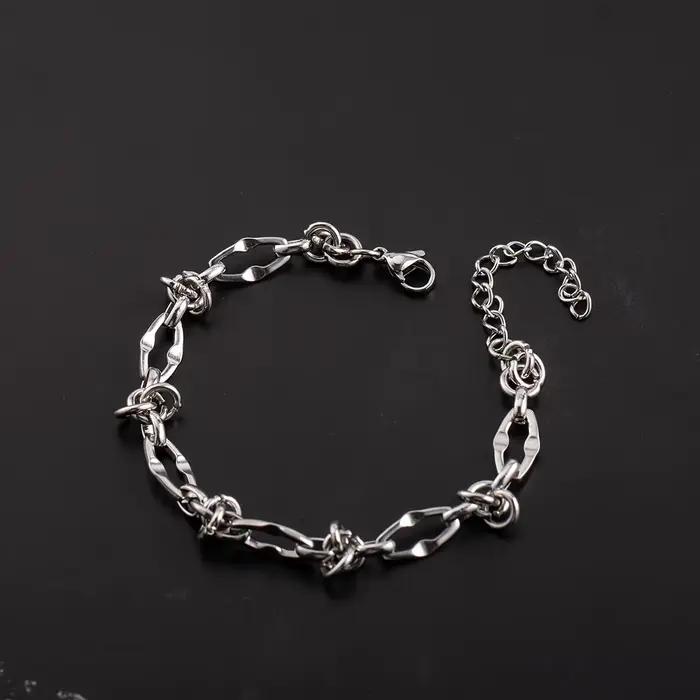 Bracelet en acier titane pour hommes et femmes, maillon de chaîne irrégulier avec détail de nœud, ch
