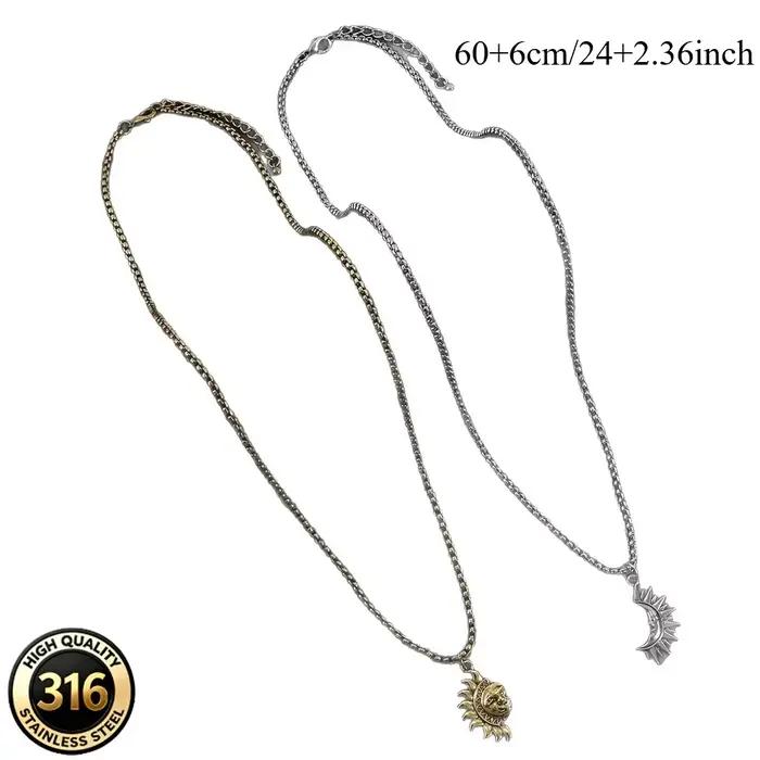 Collier asymétrique soleil et lune en acier inoxydable, collier de couple pour homme et femme, bijou
