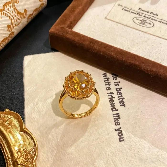 Ensemble de bijoux en argent sterling 925, luxe léger, serti de citrine 10 carats, bague, pendentif