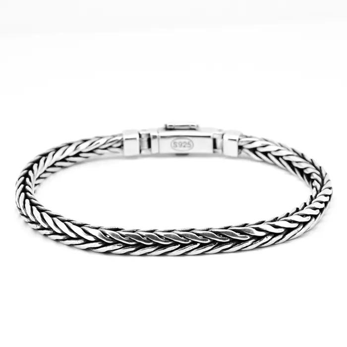 Bracelets en argent massif S925 pour hommes et femmes, tissés à la main, Style rétro dominateur, qui