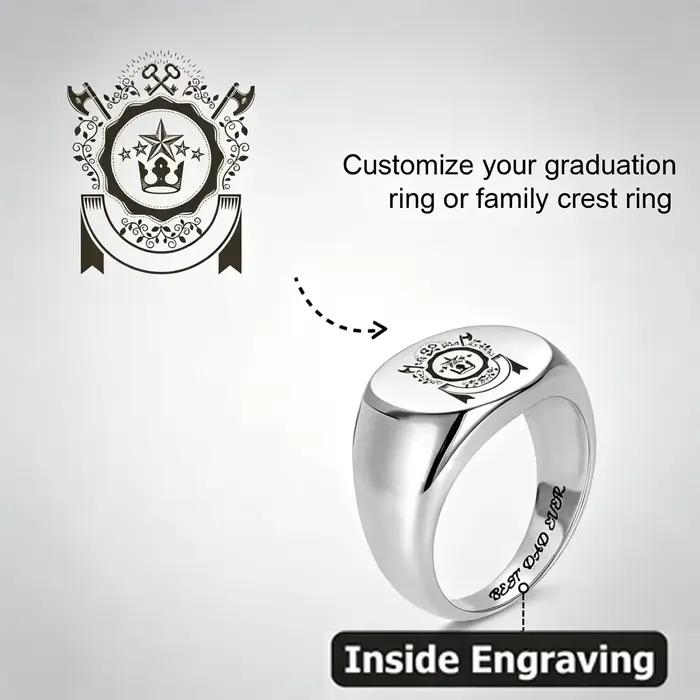 Bague Chevalière Personnalisée avec Armoiries Familiales, en Acier Inoxydable, Logo Héraudique Gravé