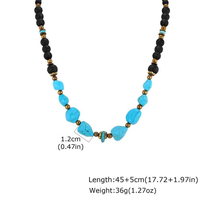 Collier vintage en perles turquoise pour hommes et garçons, colliers ethniques en pierres naturelles
