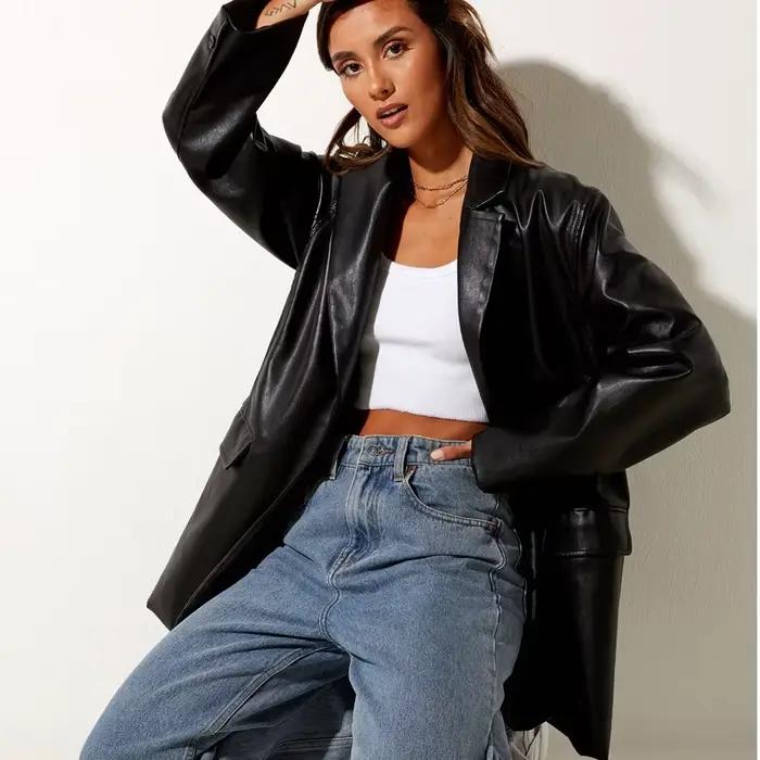 Veste en cuir pour femme automne et hiver nouveau manteau en cuir veste Blazer chaude décontractée p