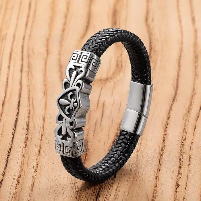 Bracelet en acier inoxydable Hip-Hop pour homme, ULen cuir vintage, bracelets tressés, cadeau de hau