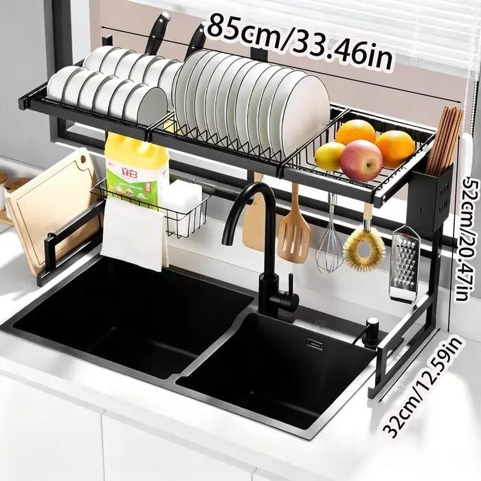 Égouttoir de style plateau, Égouttoir multifonctionnel grande capacité, Égouttoir de rangement au-dessus de l'évier, Égouttoir de rangement pour évier, Fournitures de rangement et d'organisation, Orga