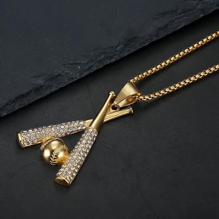 Pendentifs de Baseball en Zircon et acier titane pour hommes et femmes, colliers personnalisés Hip-hop à la mode, bijoux il ne perd pas de la couleur