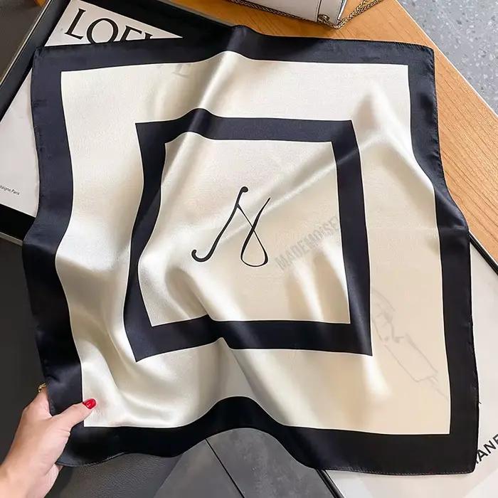 InjSquare-Foulard imprimé pour femme, châle Hijab, bandana, col rond, 2024 vrais cheveux, main, design, marque de luxe, 100%