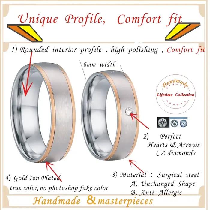 Alliances de mariage pour hommes et femmes, bagues de couple pour amoureux d'alliance, bijoux en acier inoxydable plaqué or rose