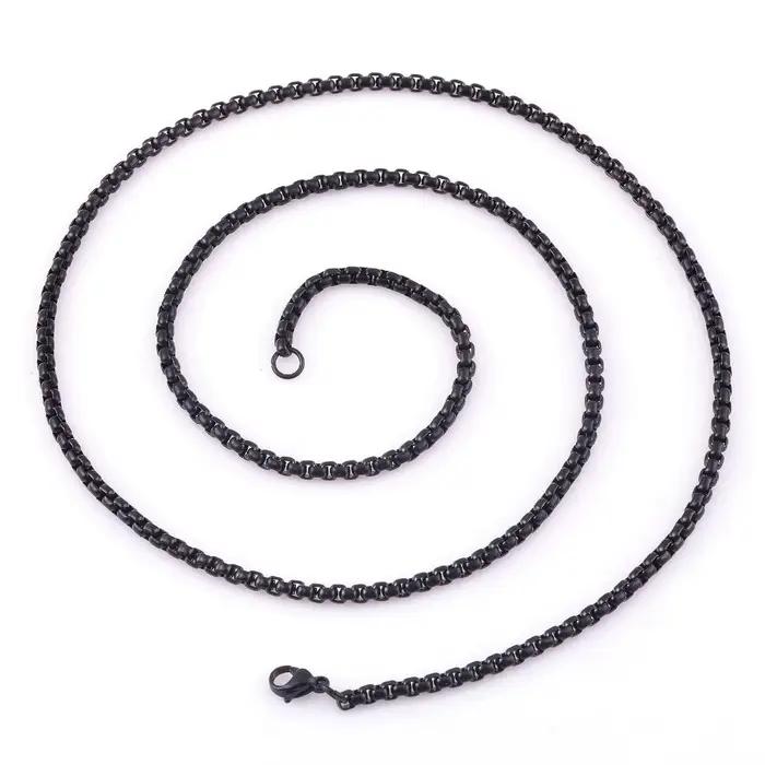 Collier chaîne cubaine en acier inoxydable, longueur personnalisée 2/3/4/MM de largeur, bordure noire, pour hommes et femmes, bijoux imperméables, vente en gros