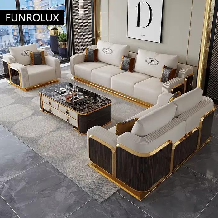 Ensemble de canapé en cuir de luxe moderne avec bois, canapé 2/3/4 places, canapé en cuir pour salon, accepter le document de personnalisation, mode