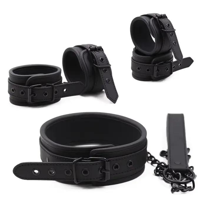Thierry – ensemble de poignets, manchettes et col de cou en cuir PU, produits SM, jouets sexuels de Bondage BDSM, accessoires de Cosplay