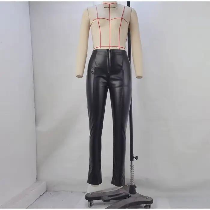 Pantalon en cuir à lacets pour femme, amincissant, taille basse, couleur unie, taille cintrée, mode de rue, automne