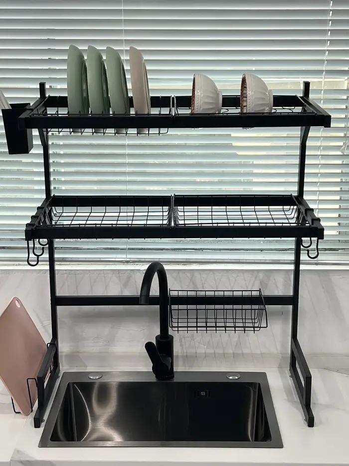 Égouttoir de style plateau, Égouttoir multifonctionnel grande capacité, Égouttoir de rangement au-dessus de l'évier, Égouttoir de rangement pour évier, Fournitures de rangement et d'organisation, Orga