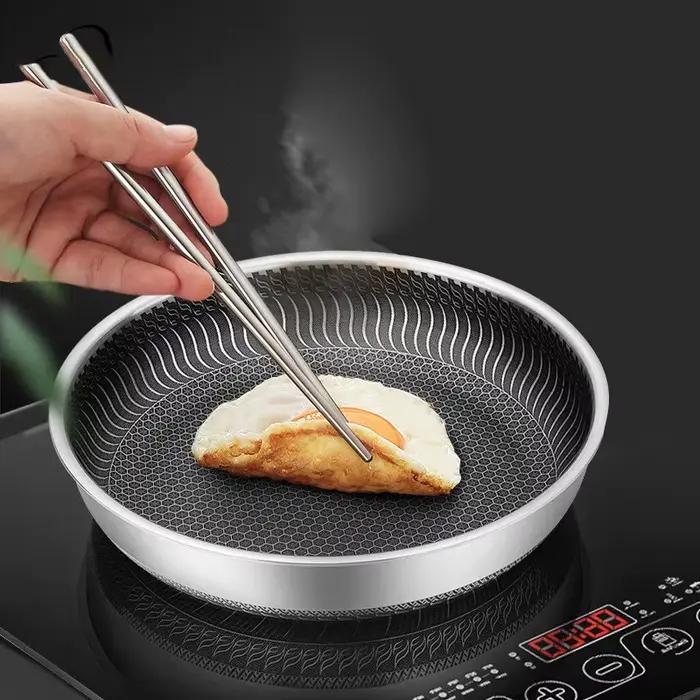 Poêle à frire Leic-Ply en acier inoxydable, poêle à wok, double face, accent d'abeille, adaptée à tous les réchauds, corps entier, 316