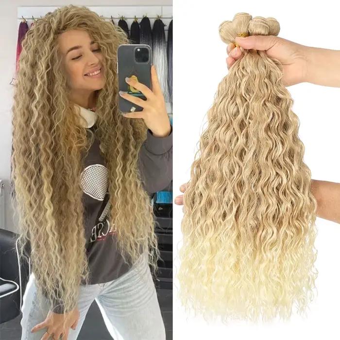 Cheveux longs bouclés blonds synthétiques, tresses en fibre organique, extensions de cheveux ondulés, degré de chaleur naturel, 22 po, 26 po, 30 po