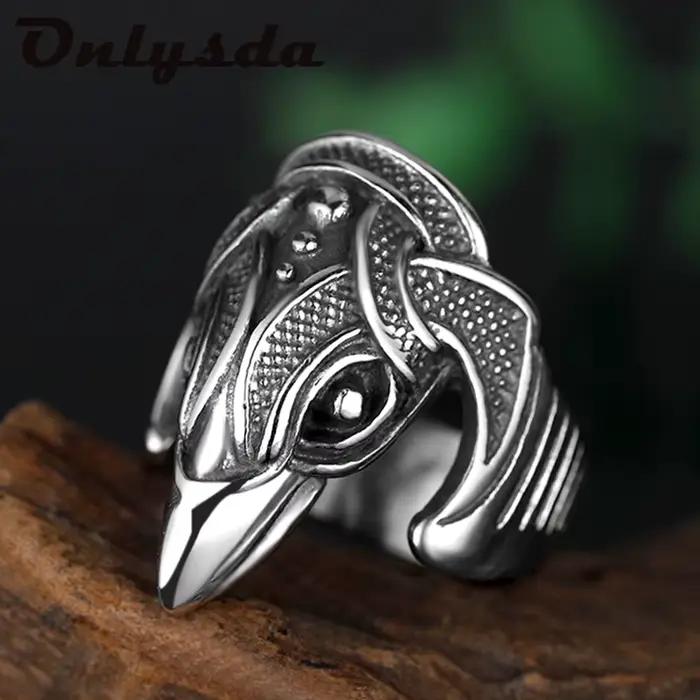 Viking hommes deux corbeaux entrelacés bague mythologie nordique couleur argent corbeau Odin anneaux en acier