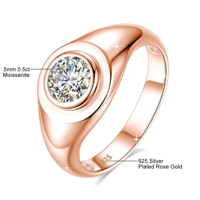 Bague classique en argent 925 pour homme et femme, hypoallergénique, plaquée or 18 carats, avec diamant moissanite solitaire rond 1 carat, certifié GRA