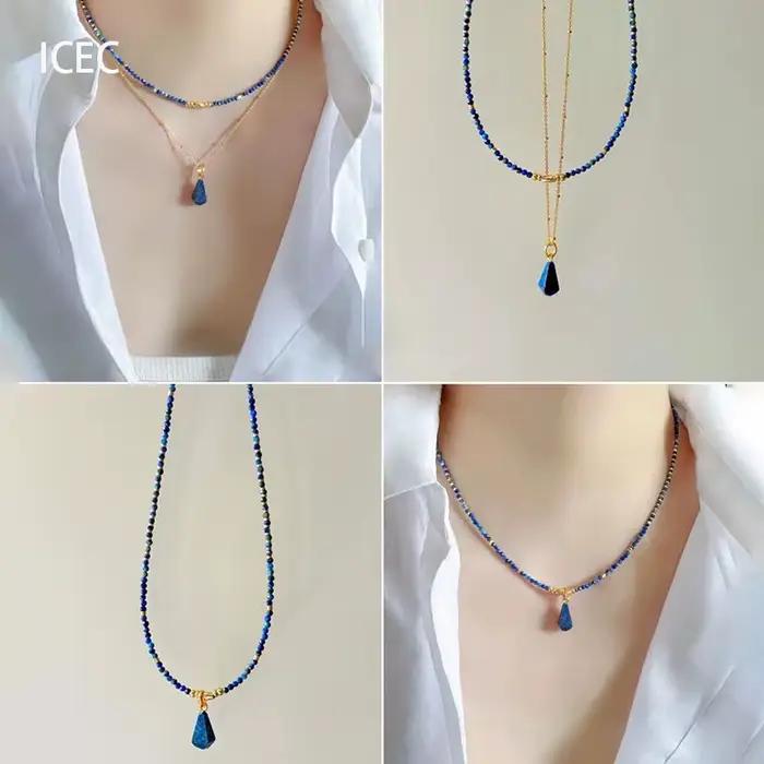 Collier de perles bleues au Design de Niche, tempérament de Style chinois, sens haut de gamme, Style froid, chaîne de clavicule superposée