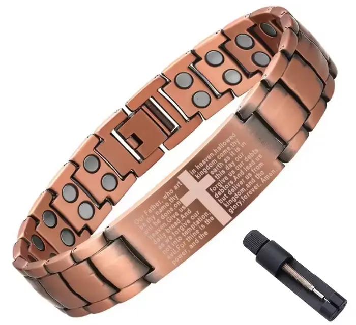Bracelet Magnétique Pour Hommes Chaîne et Maillons Alliage de Cuivre Plaqués Aimants Puissants Occasions Spéciales Cadeau De Noël