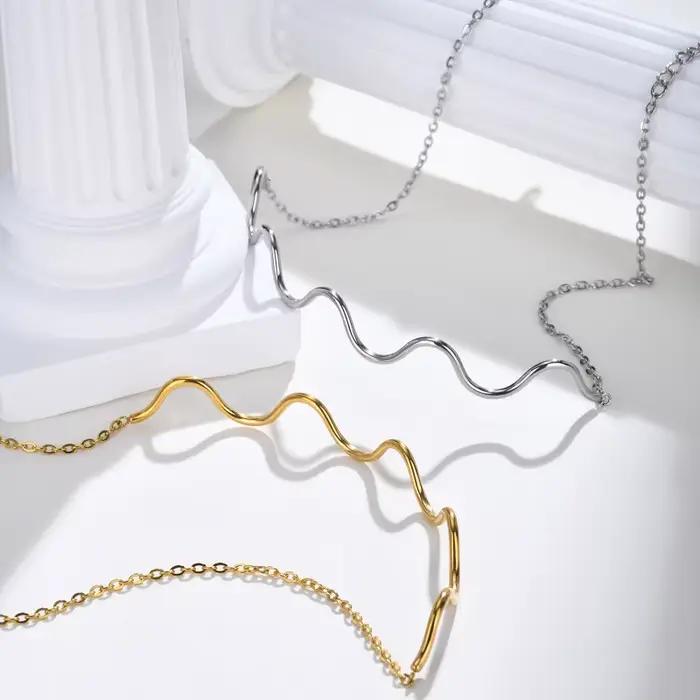 Colliers de cou en acier inoxydable pour femmes, élément de ligne ondulée, collier personnalisé OL, bijoux à la mode, cadeau de fête