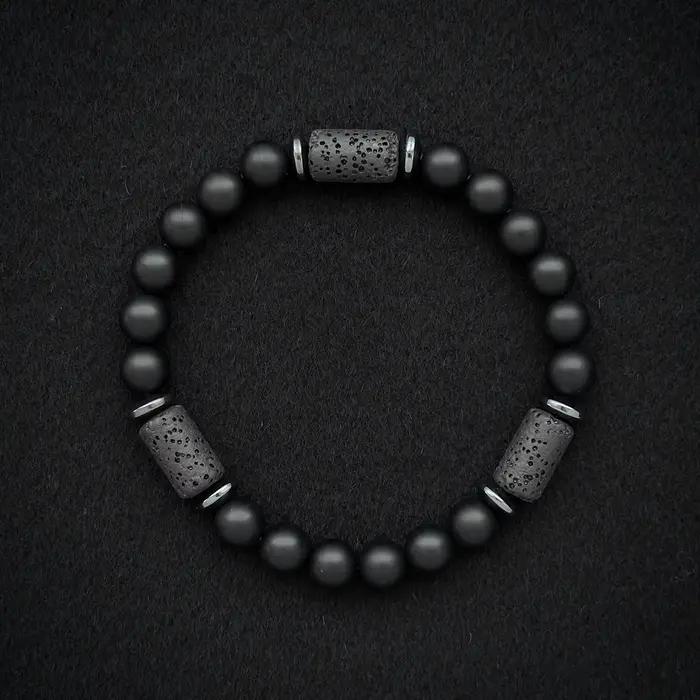 Bracelet en pierre noire mate, Bracelet en pierre cylindrique, Bracelet pour hommes, Bracelet pour femmes, cadeau pour homme/chambre/père, 1 pièce