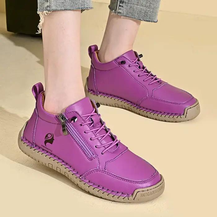 Femmes à la main en cuir chaussures décontractées mode femmes bottines en plein air antidérapant chaussures pour femmes Style britannique rétro femmes bottes
