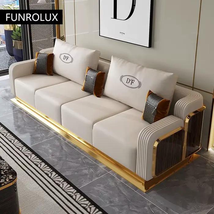 Ensemble de canapé en cuir de luxe moderne avec bois, canapé 2/3/4 places, canapé en cuir pour salon, accepter le document de personnalisation, mode