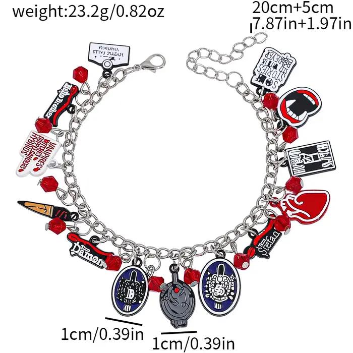 Bracelet à breloques The Vampire Diaries - Personnages Damon & Stefan, thème Mystic Falls, bijou fantaisie pour fans
