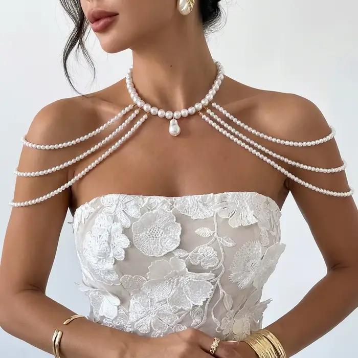 Élégant collier de chaîne de corps multicouche en perles pour femme, accessoire de mariée de luxe pour mariage et dîner