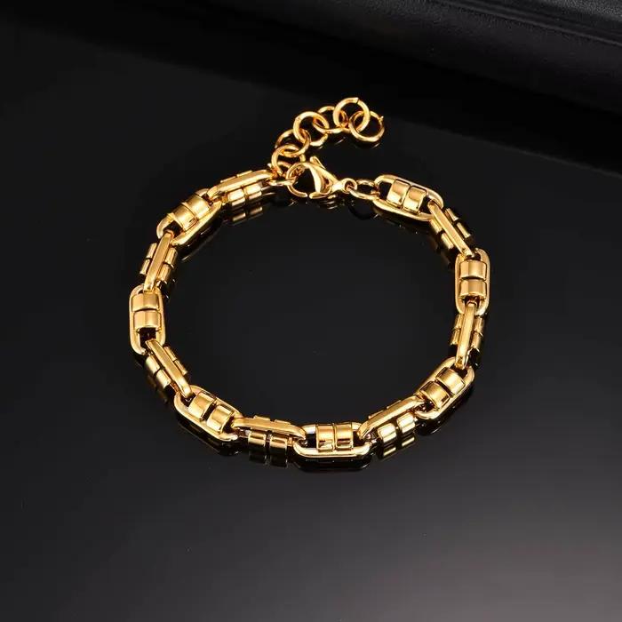 Bracelets de chaîne faits à la main de couleur or pour hommes, bracelet de chaîne en acier inoxydable imperméable, cadeau de bijoux Simple et décontracté