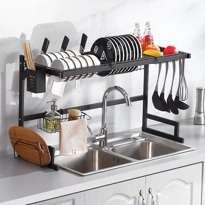 Égouttoir de style plateau, Égouttoir multifonctionnel grande capacité, Égouttoir de rangement au-dessus de l'évier, Égouttoir de rangement pour évier, Fournitures de rangement et d'organisation, Orga