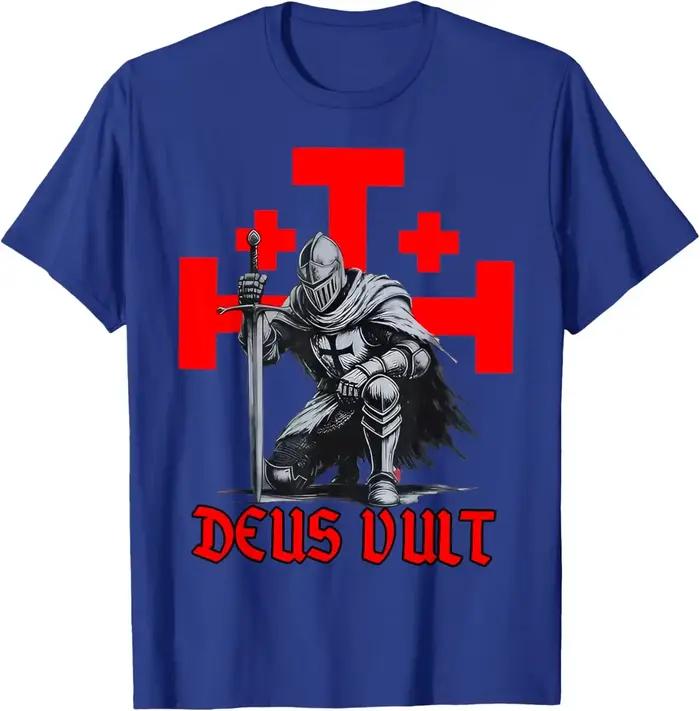 T-shirt graphique pour hommes avec croix des Templiers, t-shirt médiéval de foi, t-shirt décontracté d'été
