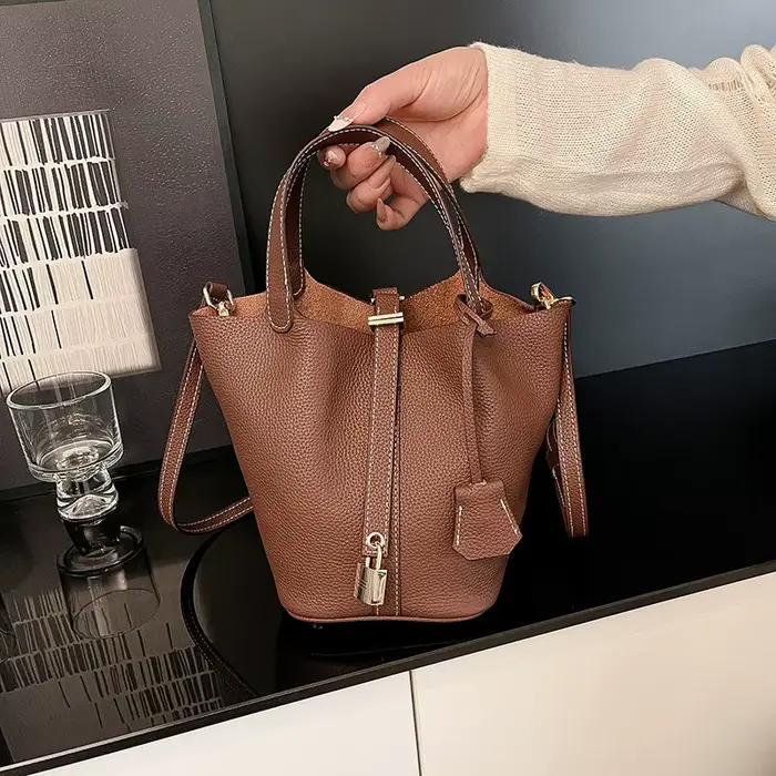 Sac à main en cuir véritable 2026 Nouveau modèle en cuir de vachette pleine fleur, sac panier pour femme, haute qualité, grande capacité, porté épaule ou croisé