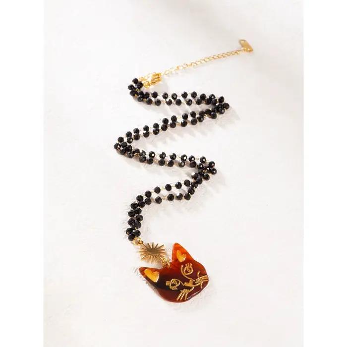 Collier pendentif chat mignon, longue chaîne à breloque en acrylique pour femmes, bijoux en acier inoxydable de déclaration d'automne et d'hiver
