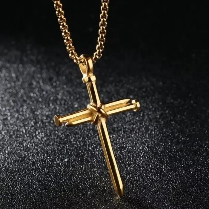 Bijoux pour hommes collier en acier inoxydable noir pendentif croix-chaîne collier cadeau pour hommes en gros