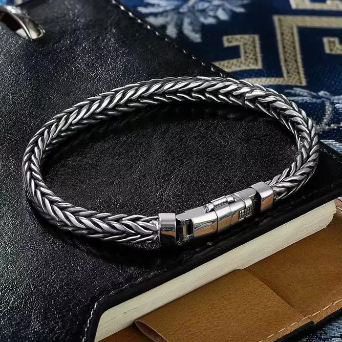 Bracelets en argent massif S925 pour hommes et femmes, tissés à la main, Style rétro dominateur, quille de personnalité, bijoux cadeau