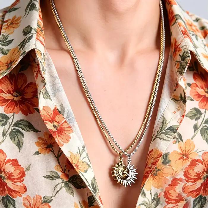 Collier asymétrique soleil et lune en acier inoxydable, collier de couple pour homme et femme, bijoux minimalistes polyvalents