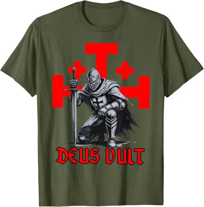 T-shirt graphique pour hommes avec croix des Templiers, t-shirt médiéval de foi, t-shirt décontracté d'été