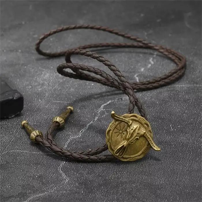Collier bolo à tête taureau cowboy en nylon pour femmes audacieuses et décontractées, style Far West, idéal pour balades et soirées festives