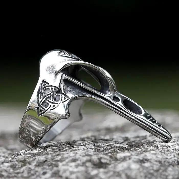 Bague Homme Tête de Corbeau Guerrier Viking, Motif Nœud Celtique Vintage 2025, Mythologie Nordique, Bijou de Mode Imposant, Idéal pour Cadeau