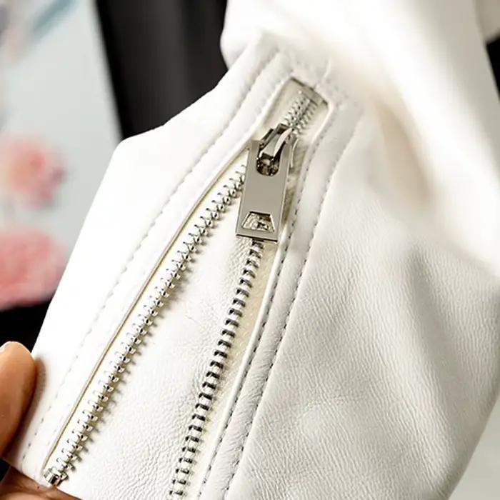 Veste pour femmes 2025 nouveau manteau européen en cuir véritable femme fermeture éclair grand revers court surdimensionné Locotive blanc Jaqueta Feminina