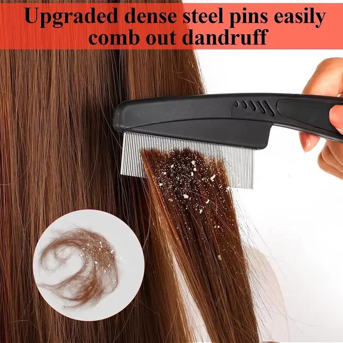 Peigne anti-pelliculaire et pour psoriasis du cuir chevelu, peigne de nettoyage en acier à dents fines pour le soin des cheveux et la désintoxication du cuir chevelu