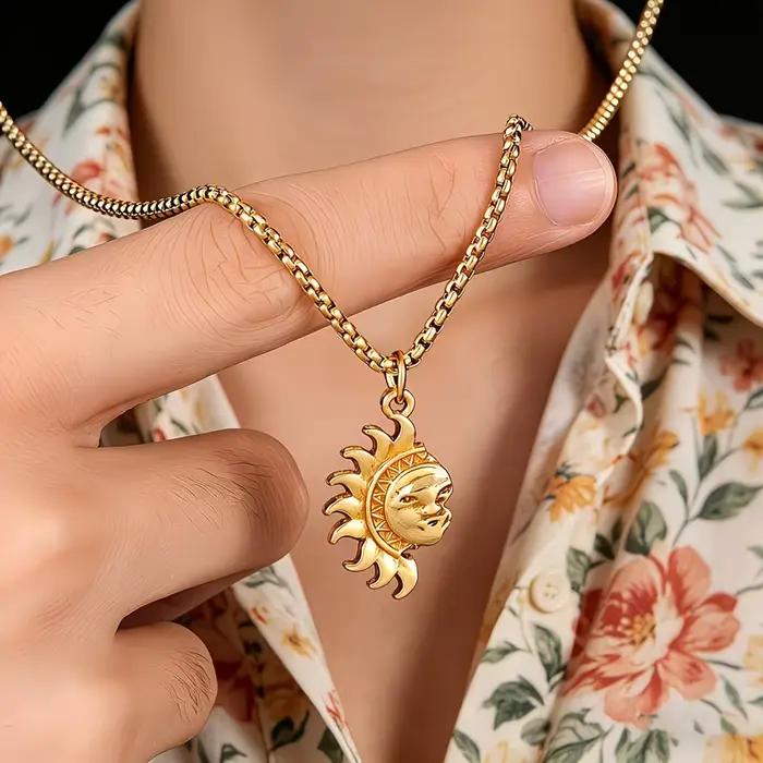 Collier asymétrique soleil et lune en acier inoxydable, collier de couple pour homme et femme, bijoux minimalistes polyvalents