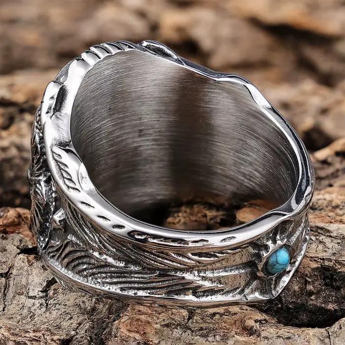 Bague en acier inoxydable avec pierres précieuses, turquoise tendance, pour homme, style punk, cadeau idéal pour petit ami, livraison directe
