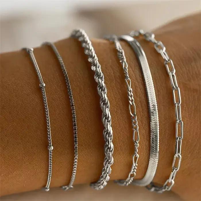 LATS – ensemble de bracelets couleur or pour femmes, 6 pièces, style Boho rétro, chaîne cubaine torsadée épaisse, tendance, bijoux de qualité, cadeaux, 2023