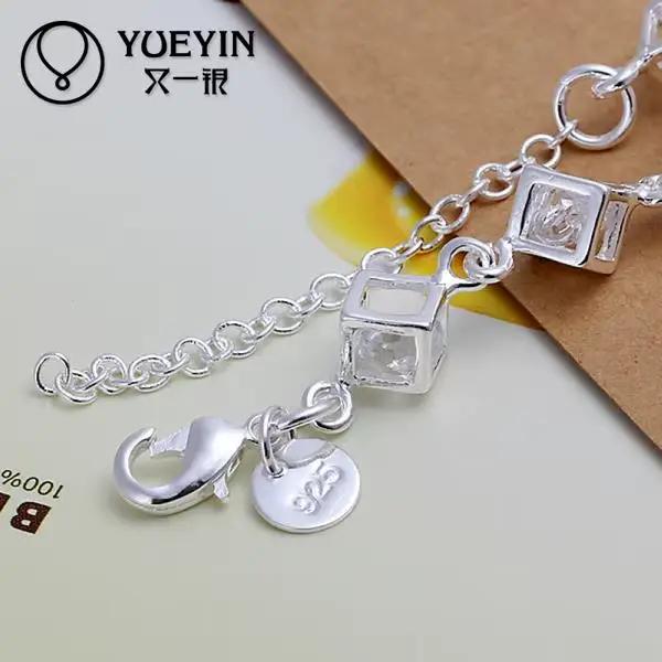 Bracelet plaqué argent pour femmes et hommes, amoureux unisexe, couleur argent, bijoux, chaîne à main, ornements, Cube de haute qualité incrusté de Zircon