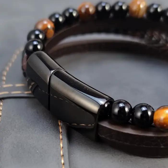 Bracelet en pierre d'oeil de tigre pour hommes